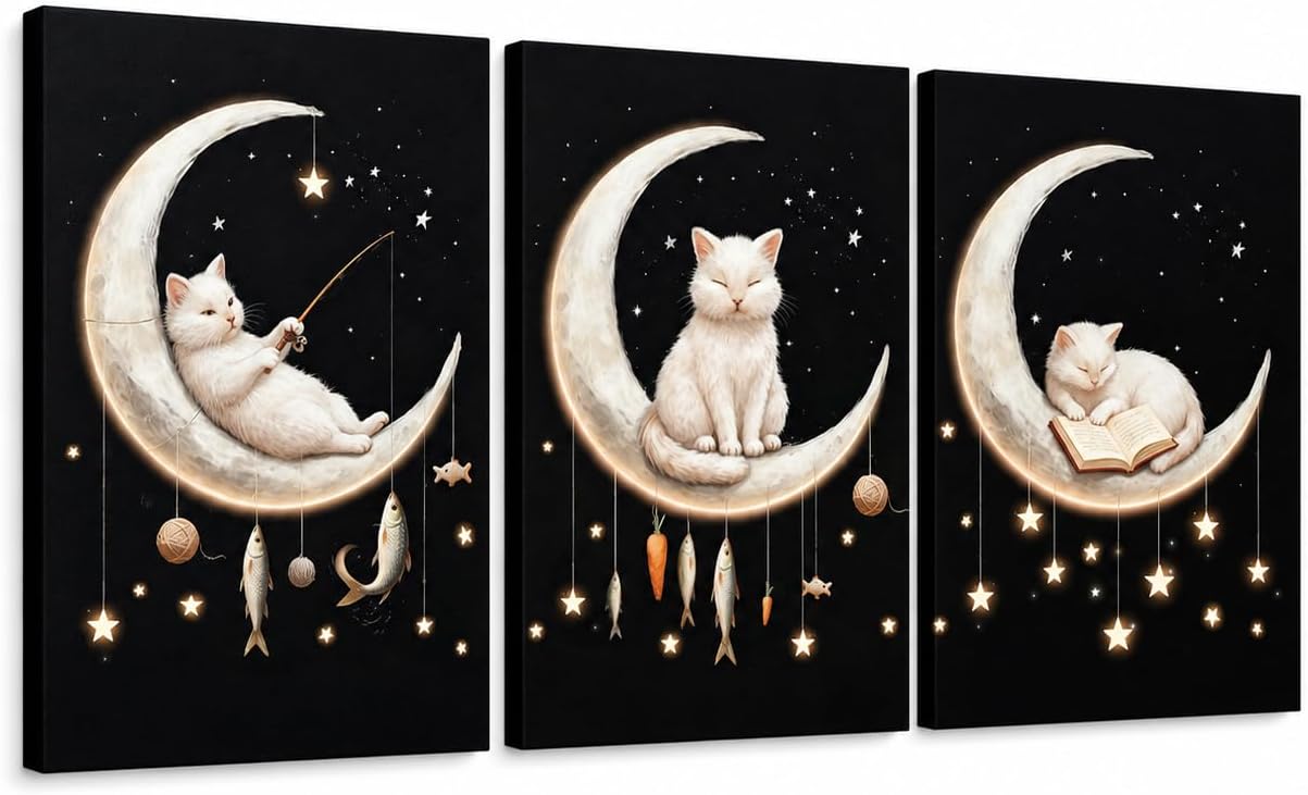 Artiluxy Dreamy Ocean Canvas Wall Art Set of 3 – 12×16in Fantasy Starry Sea Prints – Blue Imagination Artwork for Living Room, Bedroom or Nursery, Ready to Hang