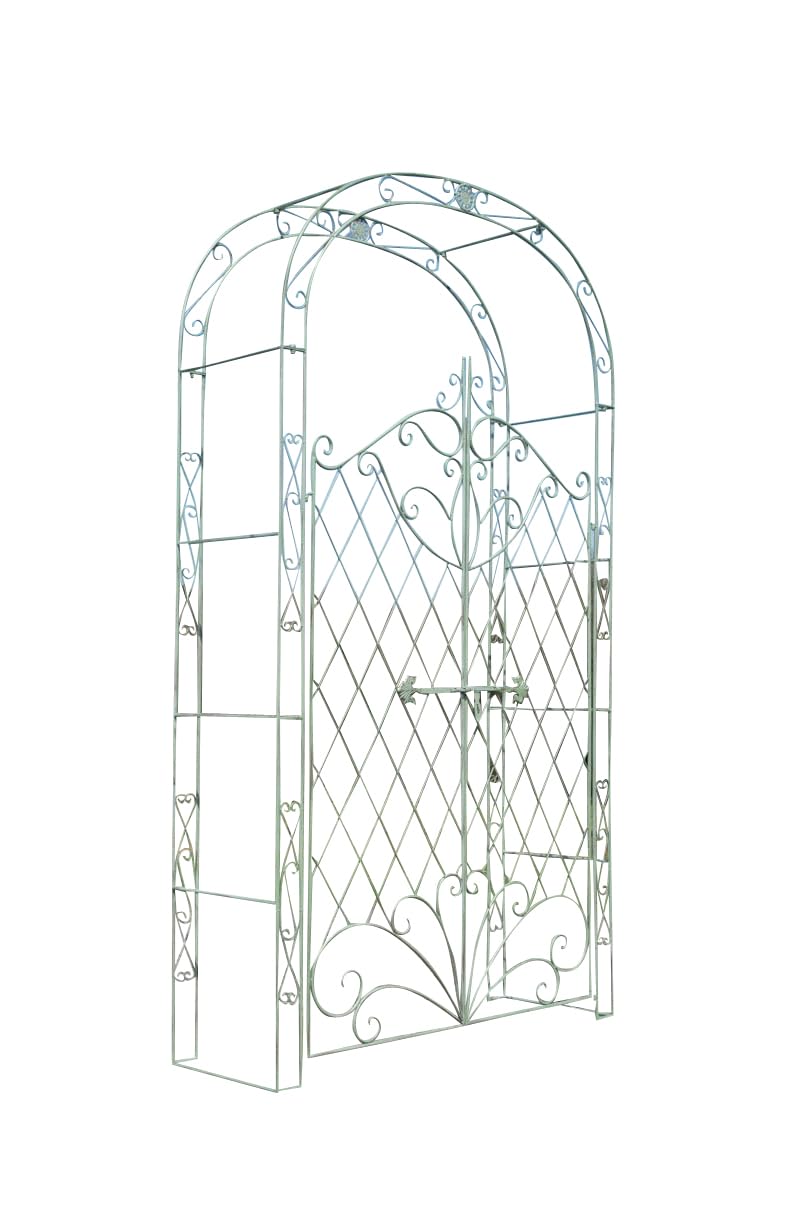 CLP Arco per Piante Rampicanti Melissa con Cancello in Ferro I Pergolato per Fiori con Porta Romantico Nostalgico, Colore:Antico-Verde