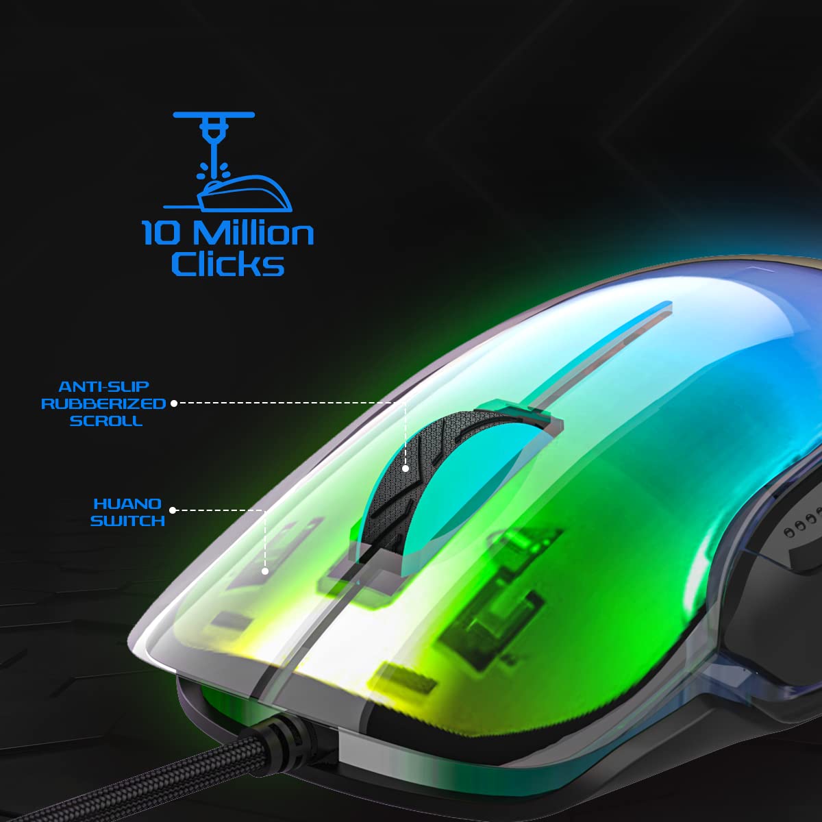 iGear Hawk Wired Gaming Mouse with 8 Customisable Buttons|Dynamic 6 RGB Light Modes|4 Custom Profile Modes|12800 DPI Tracking|Lightweight Black RGB Gaming Mouse|Compatible With IOS,Android & Windows 3