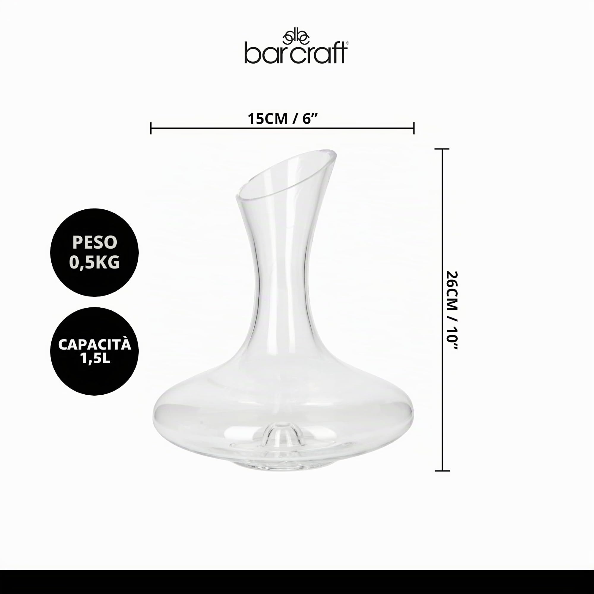 BarCraft decanter per vino, bicchiere per l'aerazione del vino, design a base larga, 1,5 litri