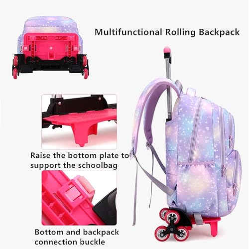 Miniatura 7 de LANSHIYA Dream Princess - Mochila con ruedas para niñas bolsa de viaje con ruedas bolsa de escuela Pink-2 Ruedas