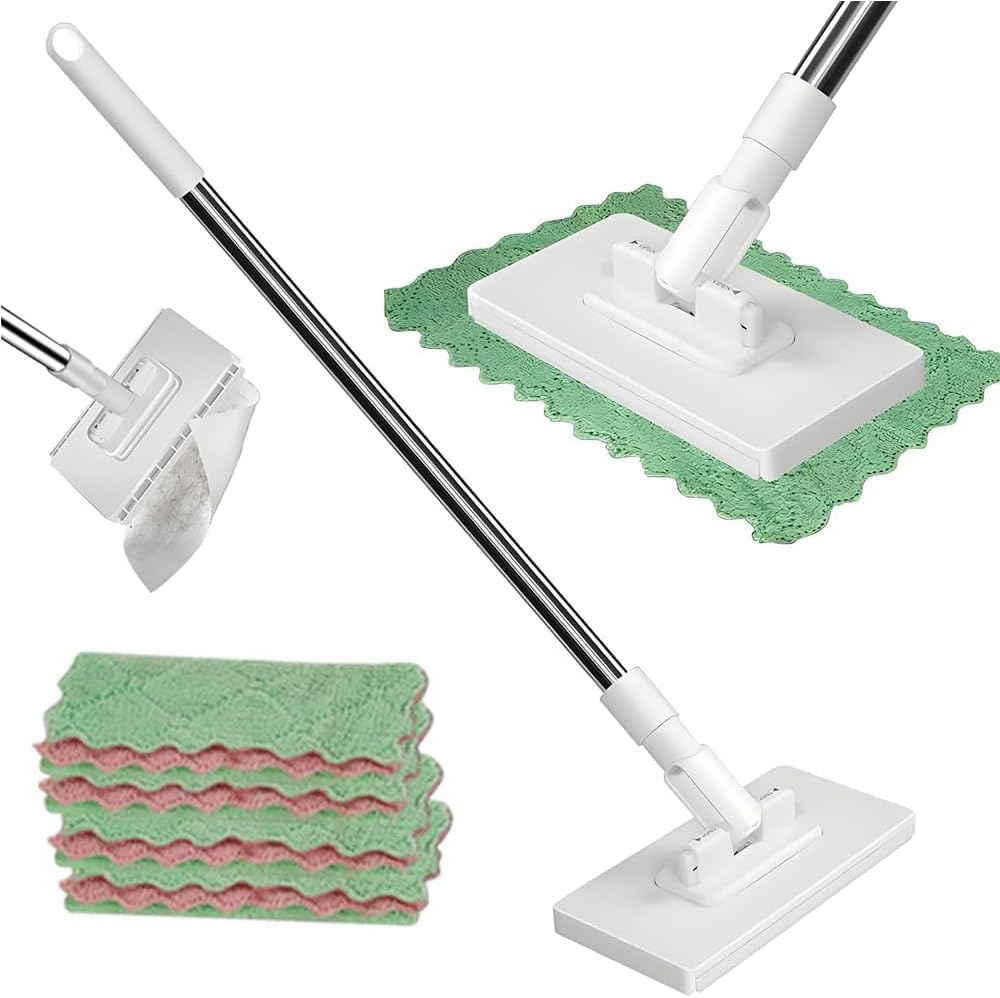 Snap Grip Mini Mop, Zero Touch Cloth Changing Mop with Automatic Push Pull Handle,360 Rotating Lazy Mops Wet Dry for Whole House Cleaning,Retractable Gap Dust Cleaner Flat Mops(5 Cloths)