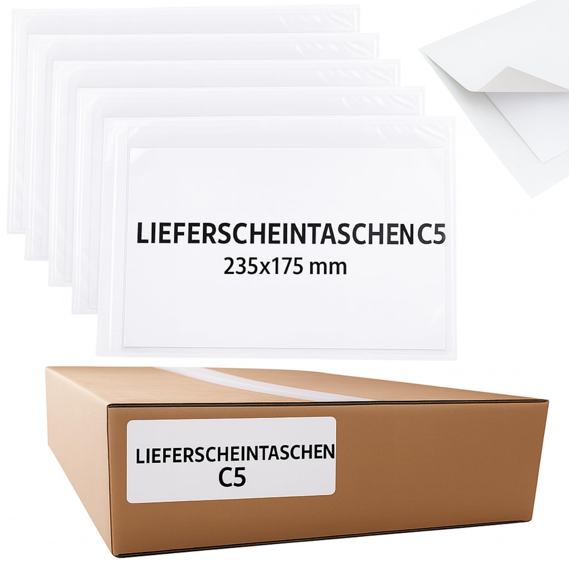 Lieferscheintaschen Selbstklebend DIN C5 - Transparente Selbstklebende Versandtaschen für Lieferscheine 235x175 mm - Begleitpapiertaschen 1000 Stück - Lieferscheintasche Versendungstüten