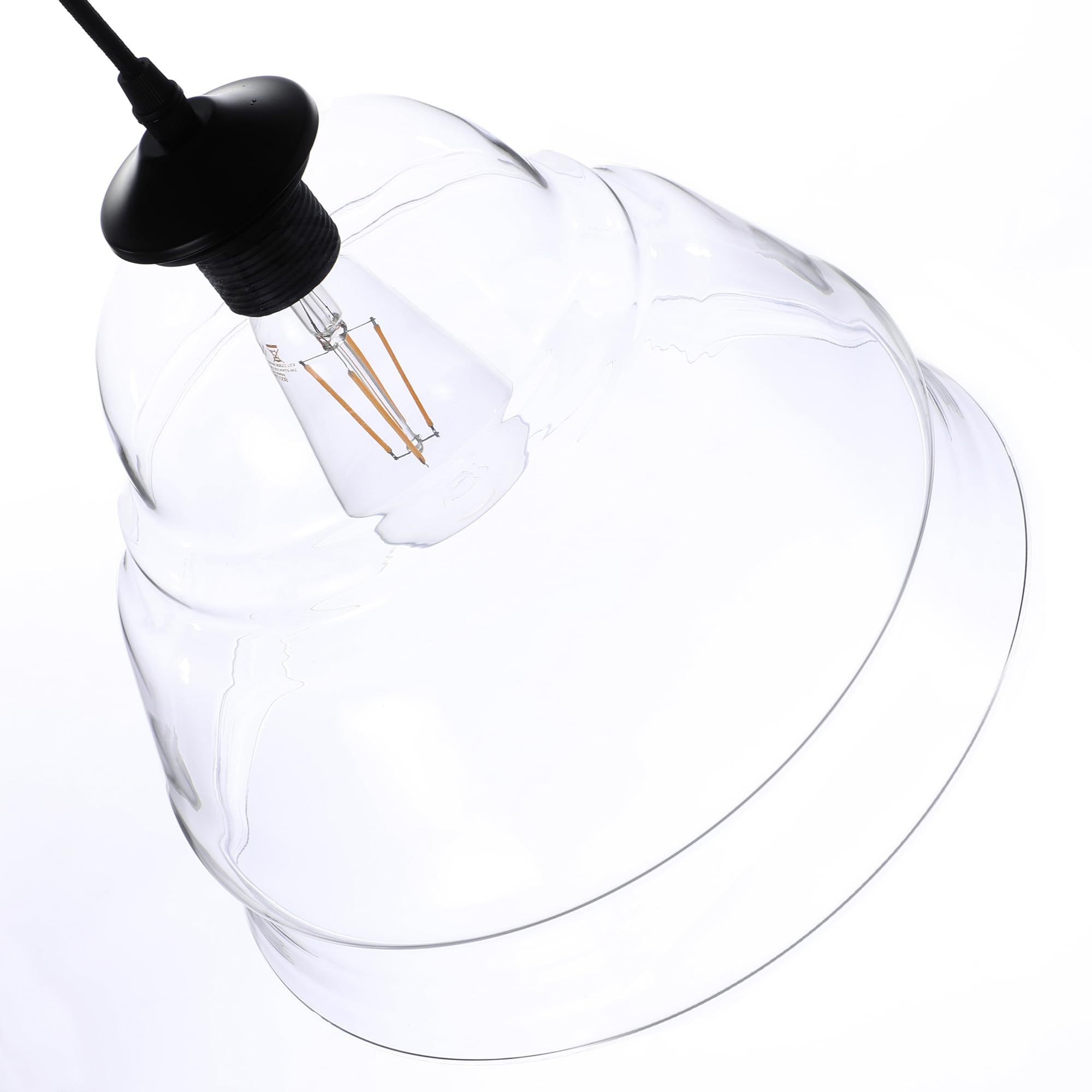 LUSSIOL - Luminaire Belly, lustre cloche- rétro - lampe suspendue en verre transparent - câble plastique noir, douille E27 - possibilité ampoule LED - 40W maxi, Diam. 30 x H. 24 cm
