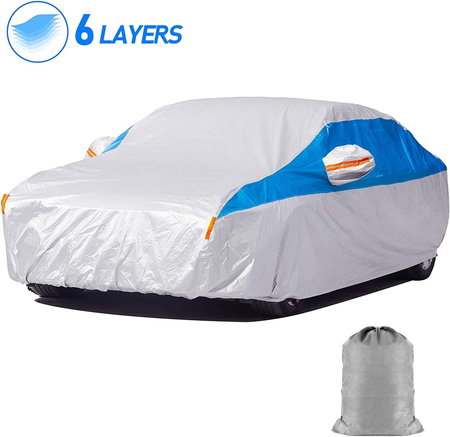 HIRALIY 6 Layers Waterproof Car Cover Fit 178 to 193 inch, All Weather Snowproof UV Protection Windproof Outdoor Full car Cover, Universal Fit for Sedan