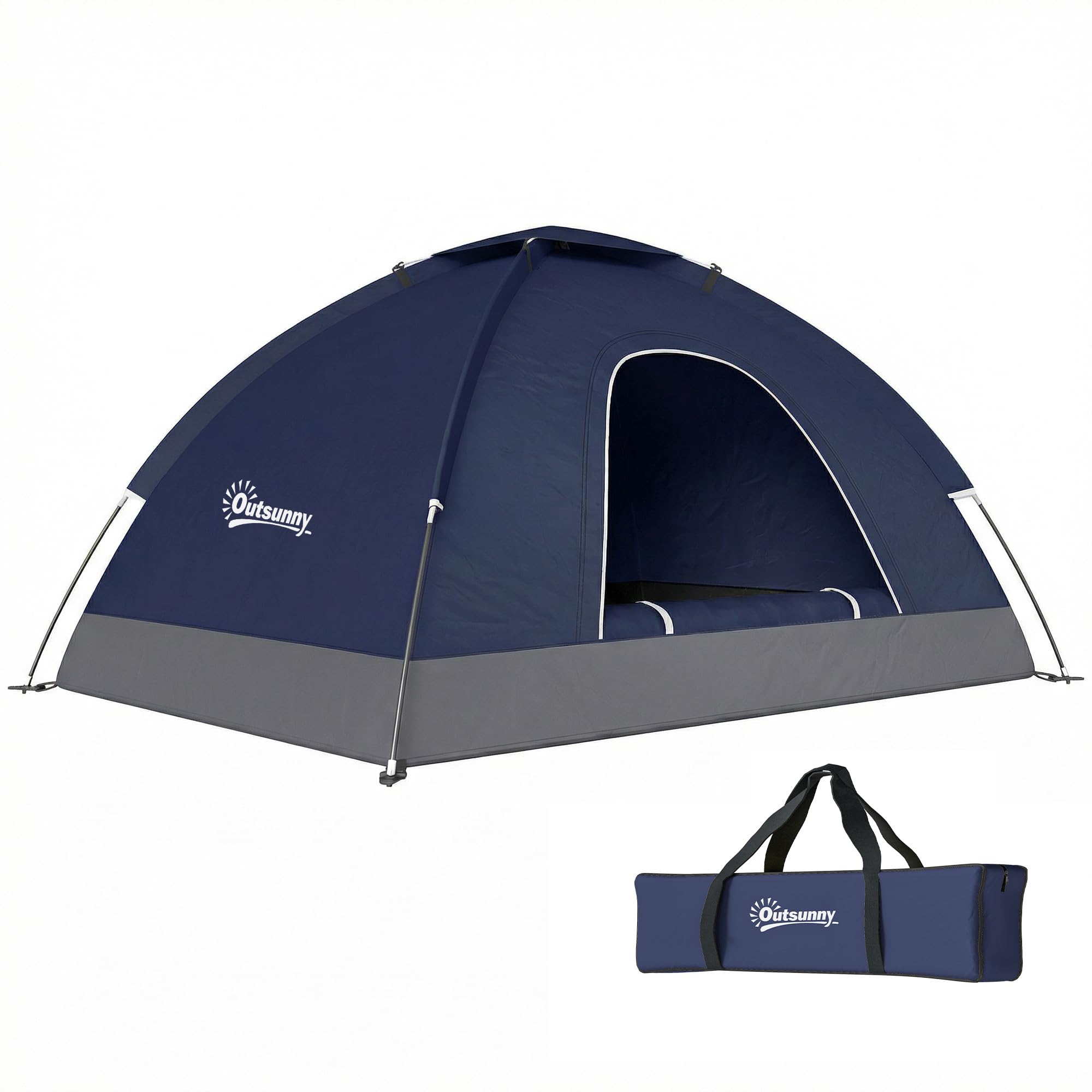 Outsunny 2 Person Camping Tent, Dome Tent with Zipped Doors, Storage Pocket, Portable Handy Bag, Navy Blue โ image 1