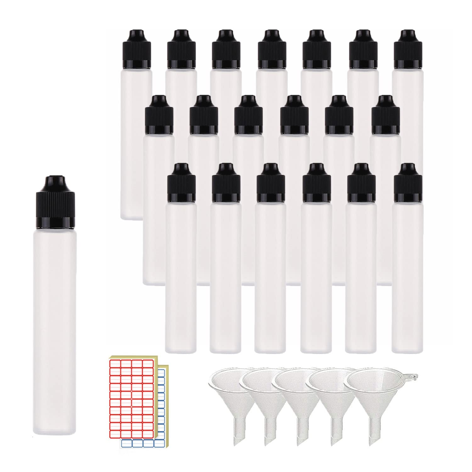 XIAONAN 20 Pcs 30ml LDPE Plastics Dropper Bottle Refillable Empty Plastic Squeezable Eye Liquid Bottle (Bottles + Caps + Tips+4 Funnel +label)