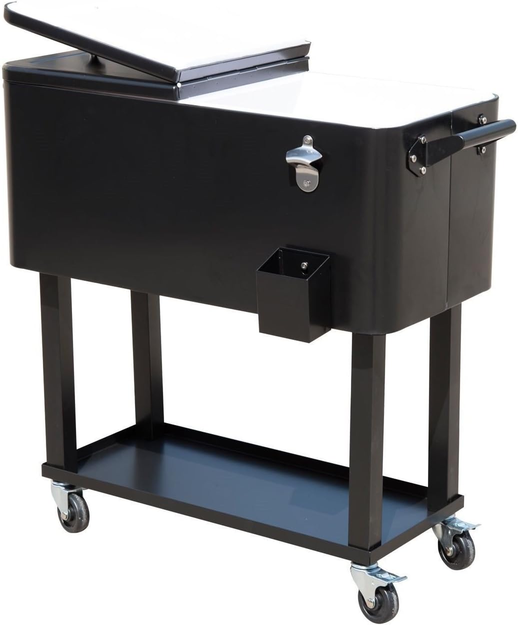 New MTN-G Outdoor 80 Quart Portable Rolling Patio Steel Party Cooler Cart Ice Chest Black