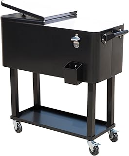 New MTN-G Outdoor 80 Quart Portable Rolling Patio Steel Party Cooler Cart Ice Chest Black