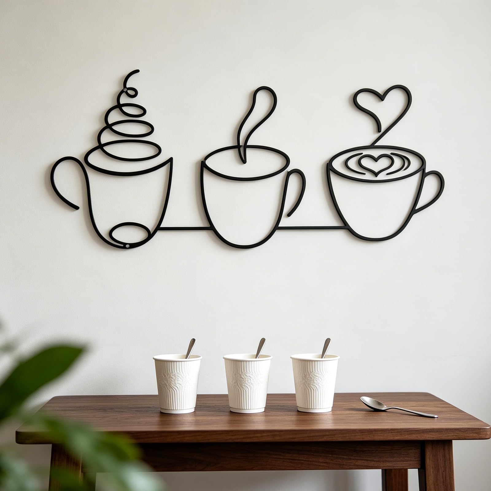 KFSCIP Metal Wall Art, Kitchen Wall Art Set of Three, Creative Coffee Cup Designs for Gallery Walls, Kitchen Wall Decor with Black Finish, Farmhouse Style Metal Artwork for Hallway and Patio Spaces