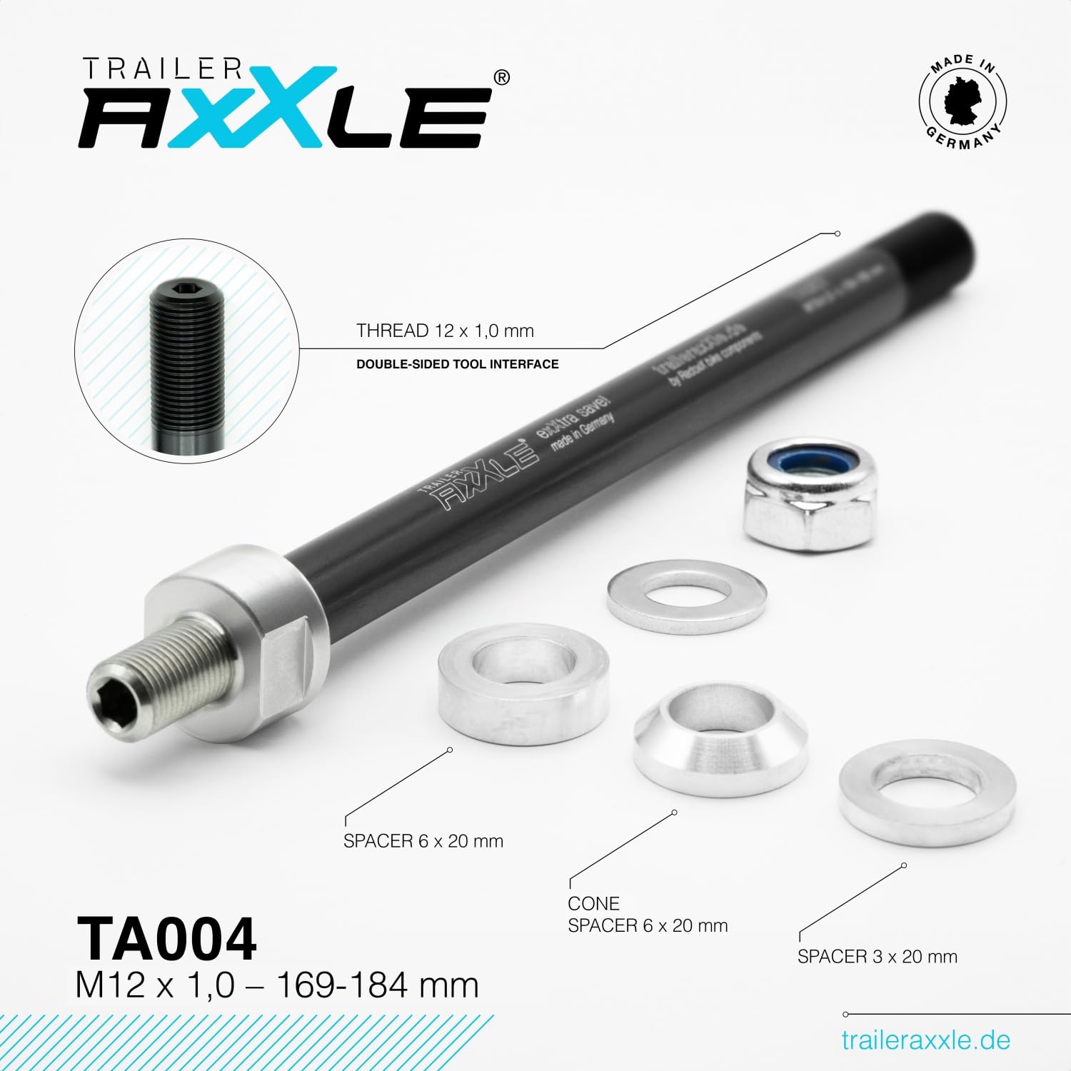 Trailer AxXle | Die Steckachse für Fahrradanhänger mit Universal-Adapter | Made in Germany