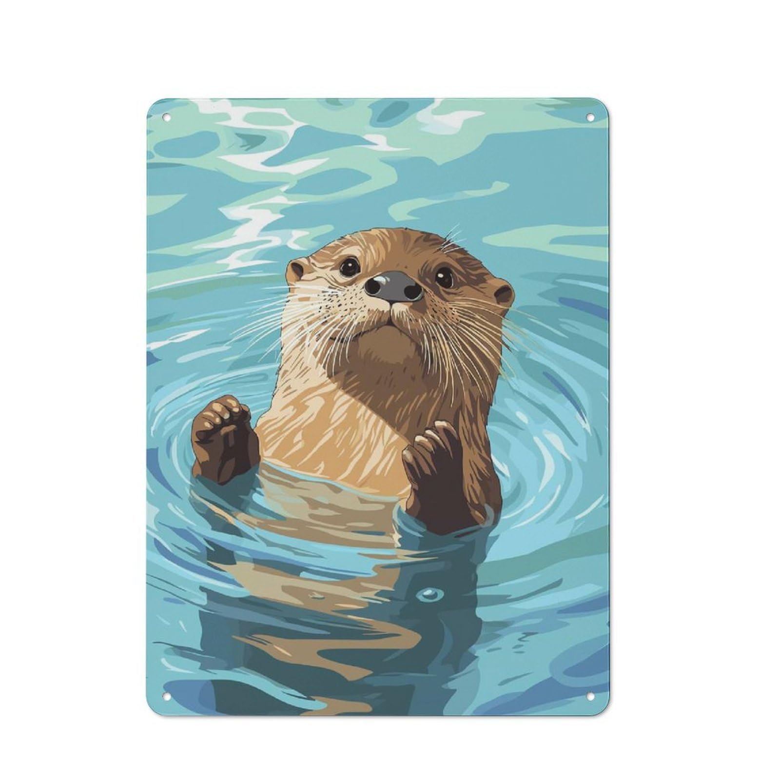Junmoney Otter In Water Illustration Retro Kitchen Metal Sign 40X30cm Featuring Bistro Wall Plaque For Restaurant, Kitchen, Counter Or Breakfast Nook
