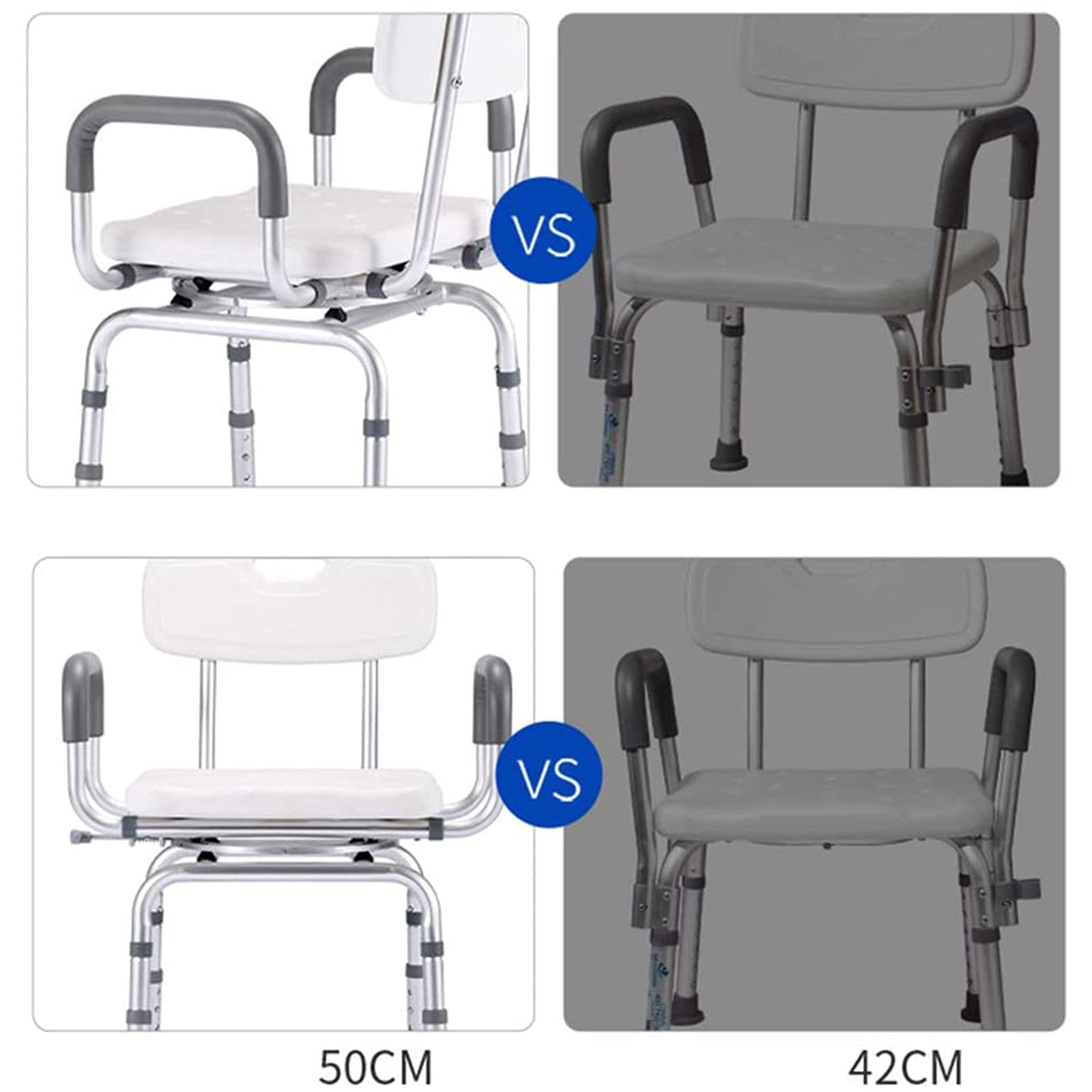 Silla de ducha con brazos y respaldo, asiento giratorio antideslizante resistente para un baño seguro y ayuda a la movilidad