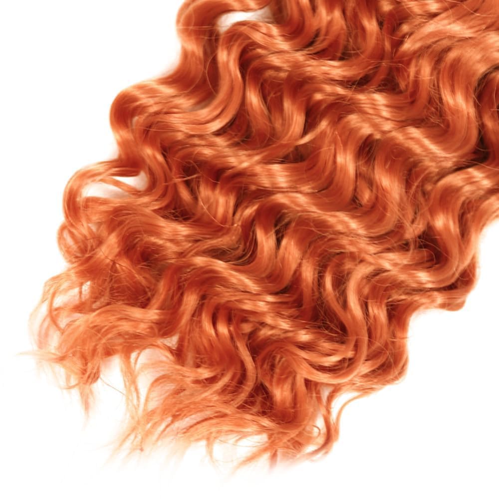 Color 350 Human Hair Burnt Orange Deep Wave Bundles 20 22 24 inch 3 Bundles 10A Grade Double Weft Unprocessed Brazilian Virgin Ginger Hair Extensions Deep Curly Bundle Silky Soft for Women
