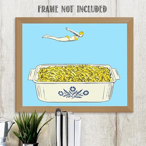 Miniatura 6 de The Macarrones and Cheese Dive Vintage Illustration of Diver-Girl Leaping into Mac and Cheese-Póster sin marco de 11 x 14 pulgadas para cocina en