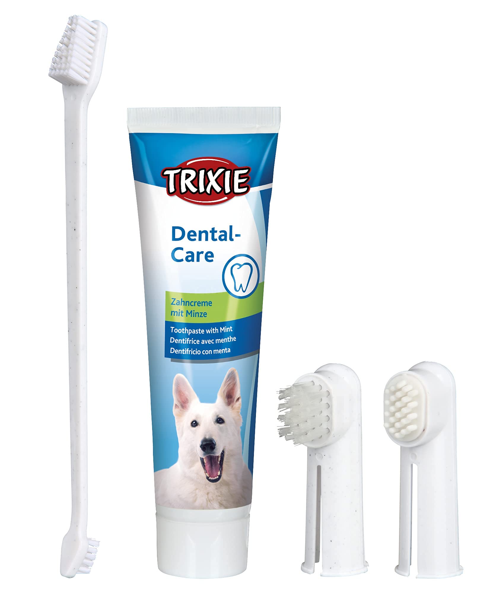 TRIXIE Adult Dog Dental Hygiene Kit with Toothpaste with Pleasant Mint Aroma(100 G), Finger Manual Toothbrush, Two-Sided Toothbrush with Two Different Brush Heads,White (B097ZJTQ22) Amazon Price History, Amazon Price Tracker