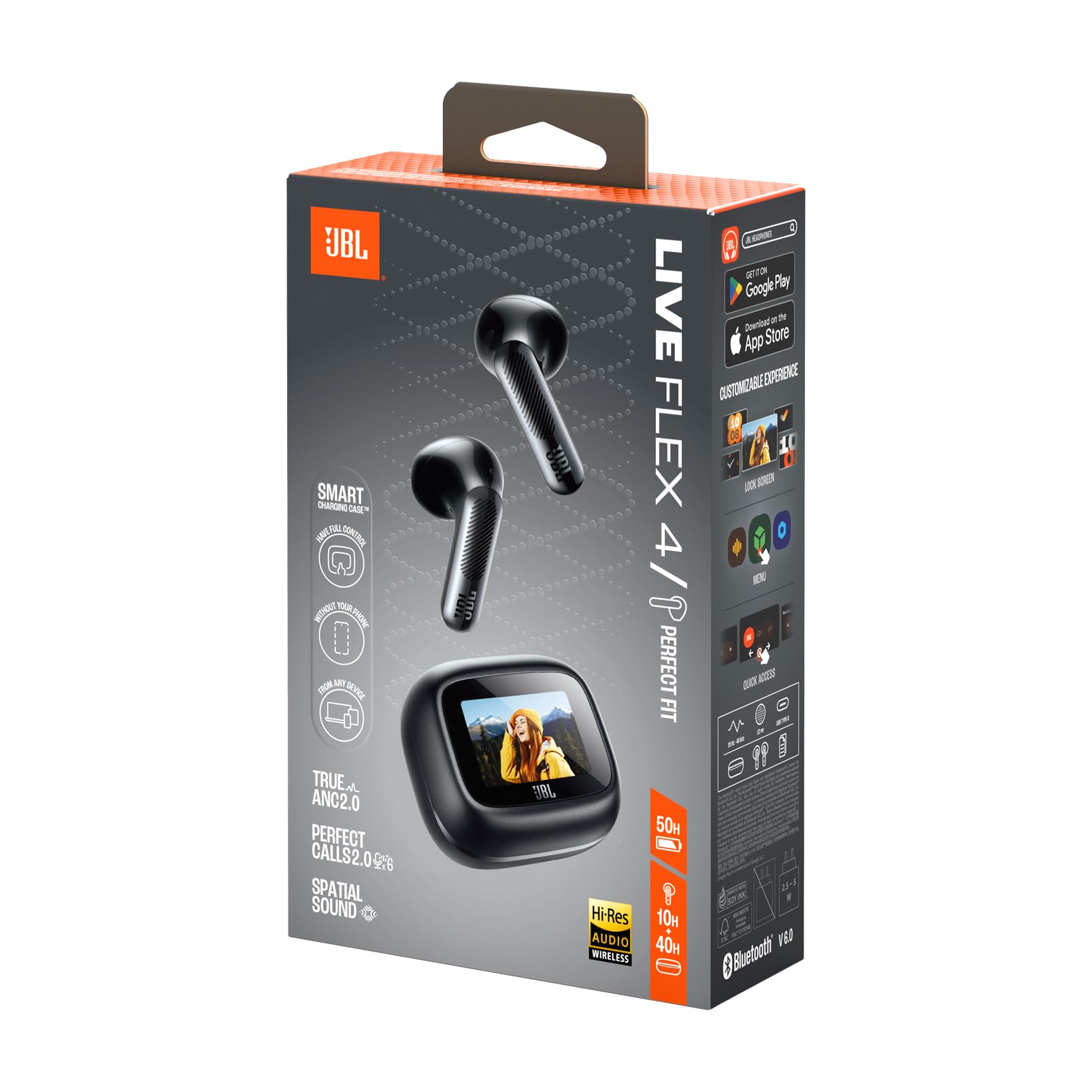 JBL Live Flex 4, Auricolari Wireless con Cancellazione Adattiva del Rumore, Bluetooth, Autonomia di 50 Ore, Impermeabilità IP54, Smart Charging Case, Nero