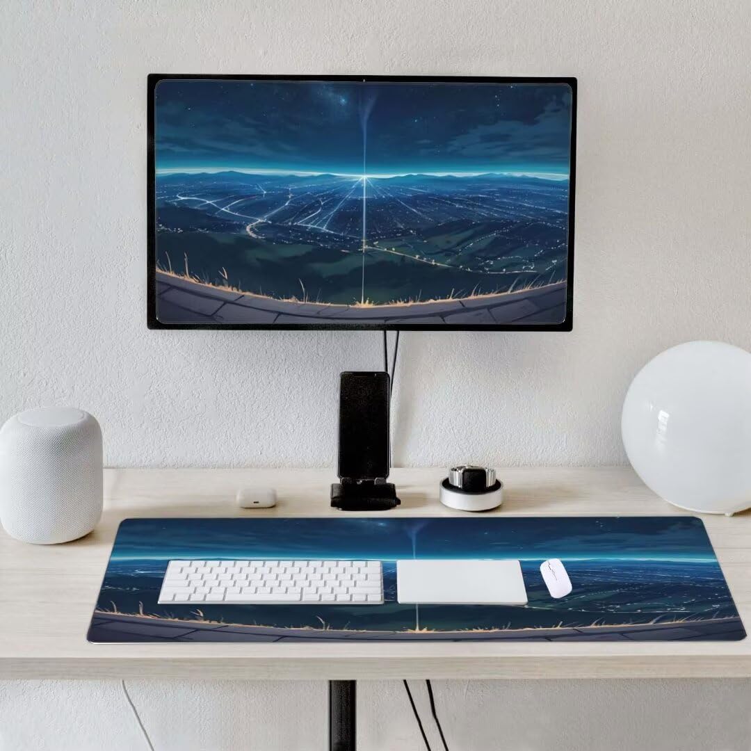 Alfombrilla de ratón 1400x600x3 MM, Alfombrilla Ratón XXL Extendida de Gran Tamaño con Bordes Cosidos, Base de Goma Antideslizante Almohadilla para Teclado, Aurora Cielo Azul S-6305