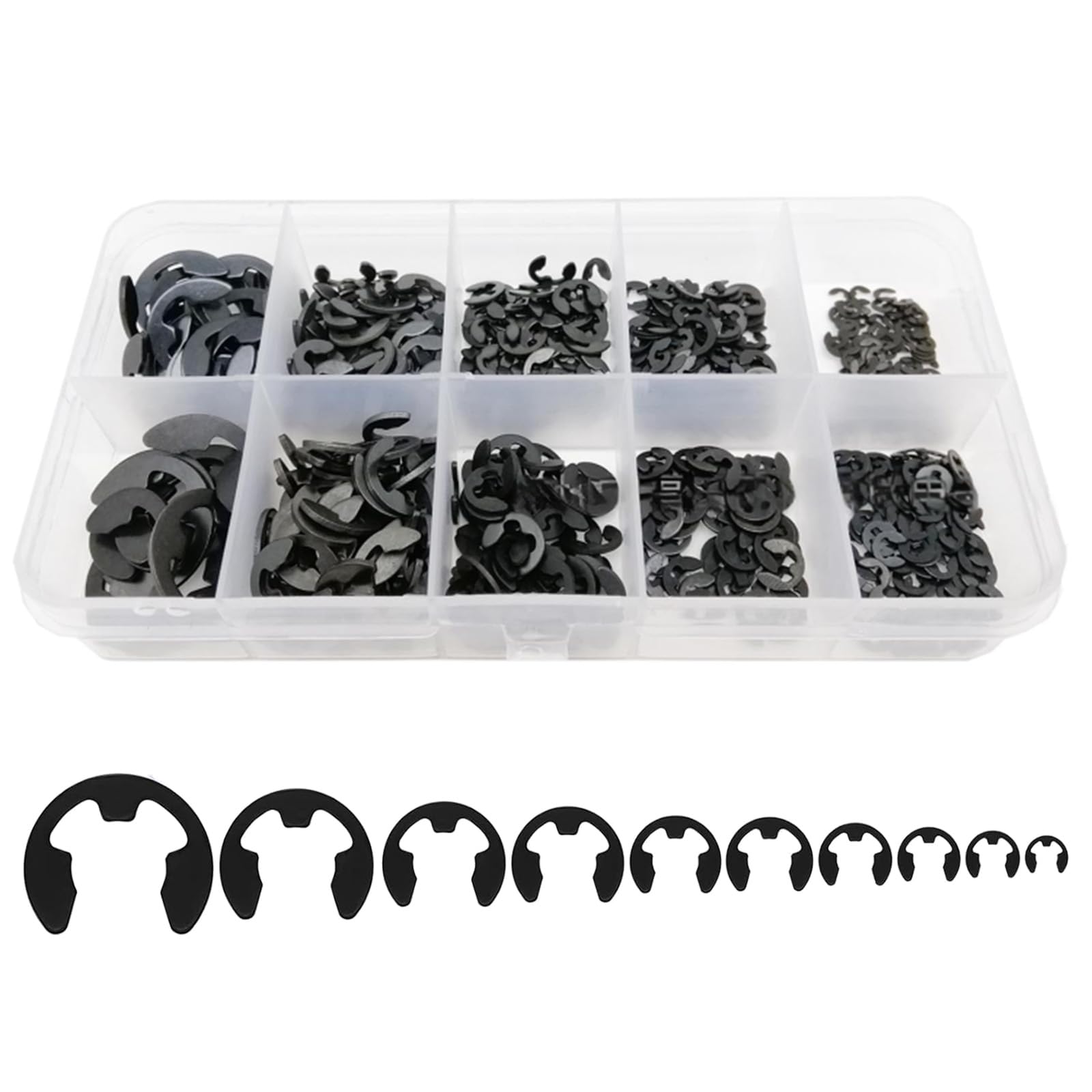 580 PCS E-Clips Circlips External Retaining Ring Kit - 10 Sizes M1.5-M10 with Box