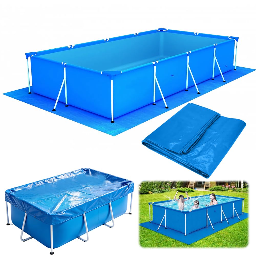 Tapis de Sol pour Piscine, Tapis de Piscine Rectangulaire Bleu Pliable Imperméable, Hors Terre Tapis de Protection pour Piscines Gonflables, Protecteur De Sol Piscine, Antidérapant 445 x 254cm