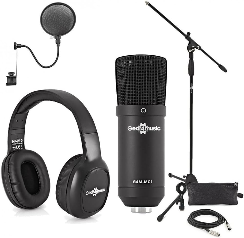 gear4music Condenser Microphone Bundle XLR â€“ Studio Mic Kit for Vocals