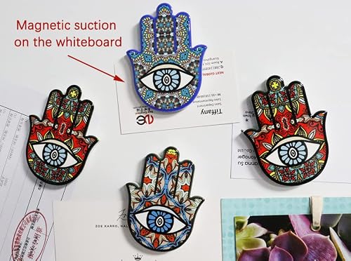 Fatima Hand Decor Refrigerator Sticker Magnet Hamsa Whiteboard Magnet Desktop Decoration 4 Pieces For A Pack Suitable For Office Cabinets Round Refrigerator Stickers Home Kitchen Decoration #TOP4