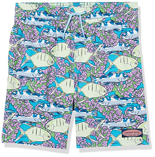 vineyard vines Boys' Standard Printed Chappy Trunks, BVI Fish Electric Blue, 5