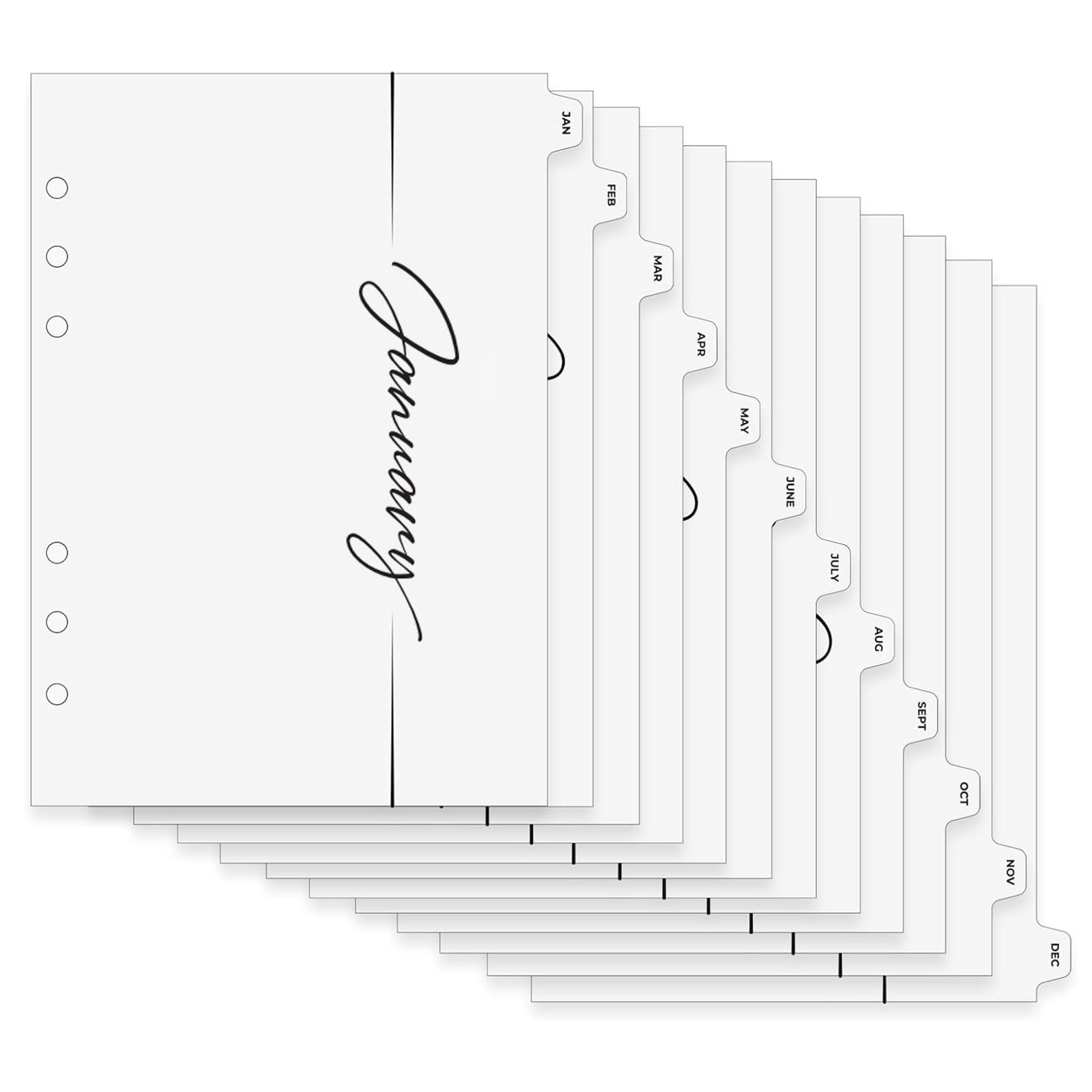 Celblisora 12 Blatt A5 Monthly Binder Index Dividers with Monthly Index Tab,6 Holes Heavy-Duty Paper Card Dividers for Journals,Binders,Notebooks