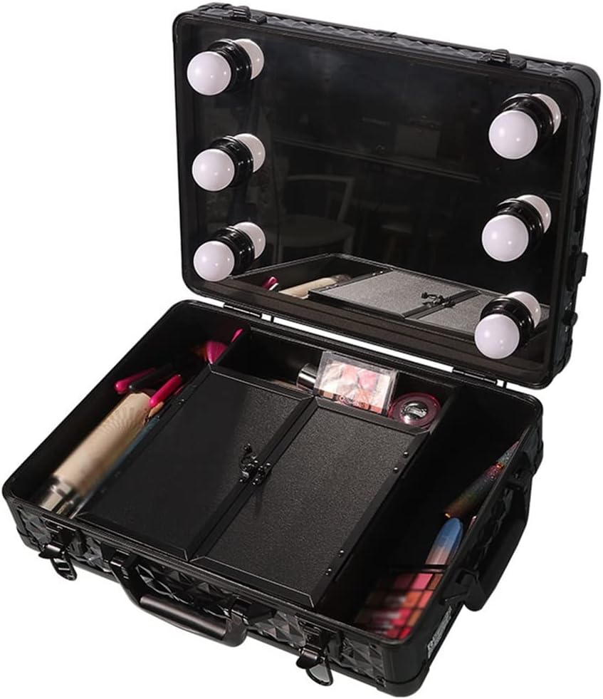 Beauty Trolley Makeup Box Black Large Capacity With Light Box Makeup Artist Multi-functional Nail Tattoo Tool Box