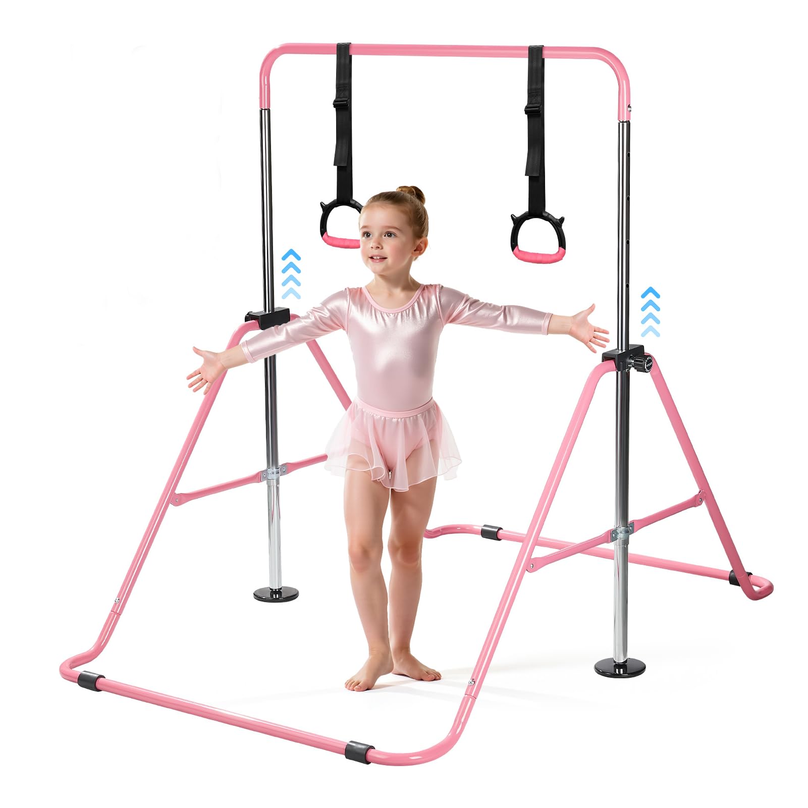 Barra de Gimnasia para Niños Plegable: Barra Horizontal Ajustable en Altura 91-132 cm con Anillas - Equipo de Gimnasia para Casa, Interior Exterior para Niños y Niñas