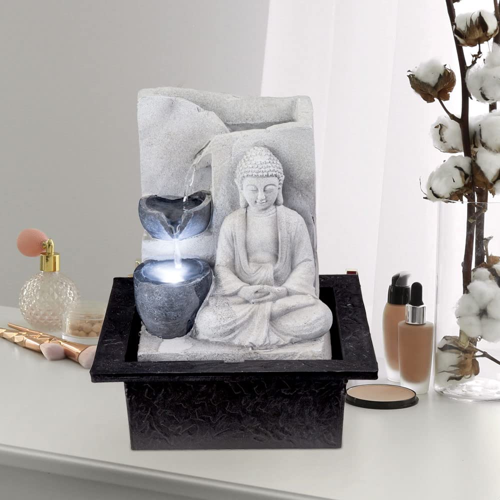 GLOBO LED Tisch Spring Brunnen Buddha Design Wasser Spiel Wohn Zimmer Dekoration grau 93019