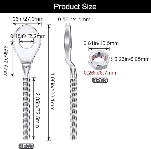 Miniatura 2 de PAGOW Paquete de 4 ajustadores de eje de cadena de 0.48 pulgadas (0.480 in) con 8 tornillos compatibles con TAOTAO 50cc 70cc 90cc 110cc 125cc ATV 4