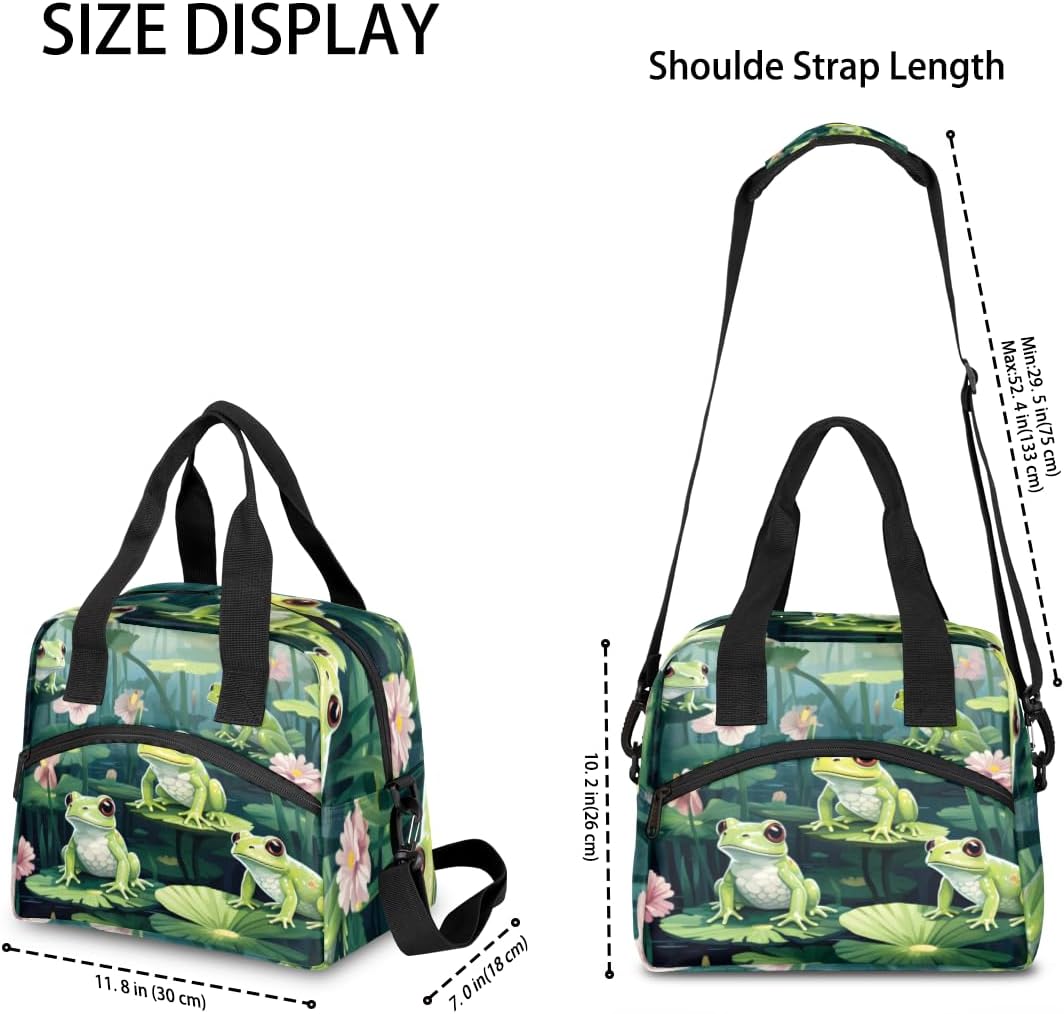 Green Insulated Lunch Bag for Women Men Adults Large Reusable Lunch Box Frog Leakproof Cooler Tote Bags with Adjustable Shoulder Strap