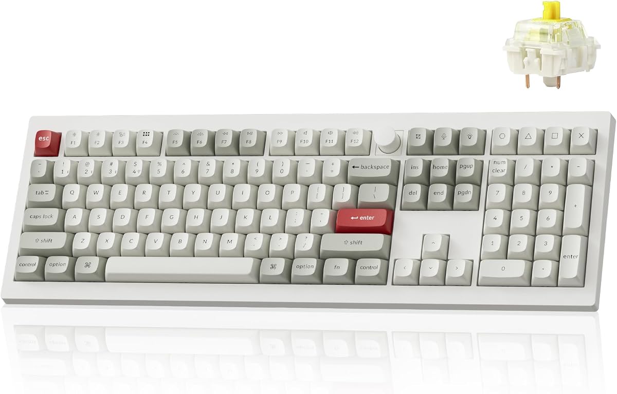 Teclado mecánico personalizado Keychron V6 Max inalámbrico 2,4 GHz Bluetooth 5.1 | Lanzador QMK, diseño de tamaño completo con interruptor tipo banana Gateron intercambiable en caliente, retroiluminación RGB para Mac Windows Linux - Retro