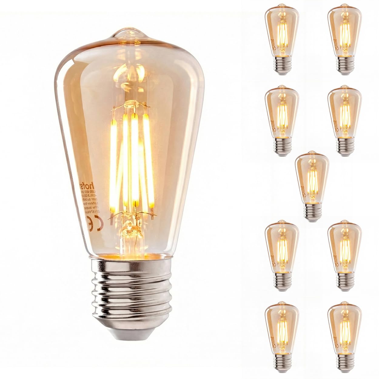 HOFSTEIN E27 LED Warmweiss Vintage Glühbirne 10er Set, Dekoratives Leuchtmittel mit 5 Watt 2200 Kelvin 400 Lumen, dimmbar für Stimmungsvolle Beleuchtung im Wohnbereich, Retro Look für E27 Fassung