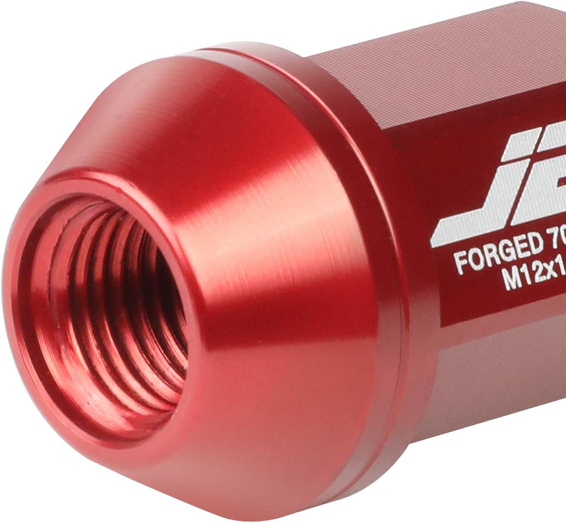 J2 Engineering 20 Pcs 7075 Aluminum Closed End M12 x 1.25 Lug Nuts Set w/Socket Adapter, Red, Fit Conical Seat, LN-T7-006-125-RD
