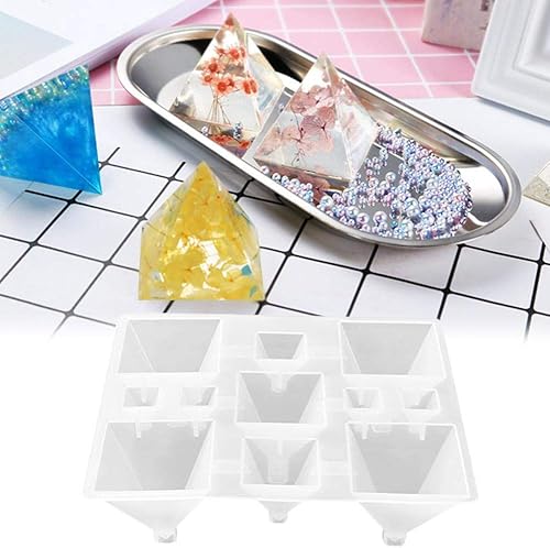 Miniatura 5 de Paquete de 2 moldes de fundición de silicona de resina de cono y pirámide, 11 ranuras para fabricación de joyas, resina epoxi, velas