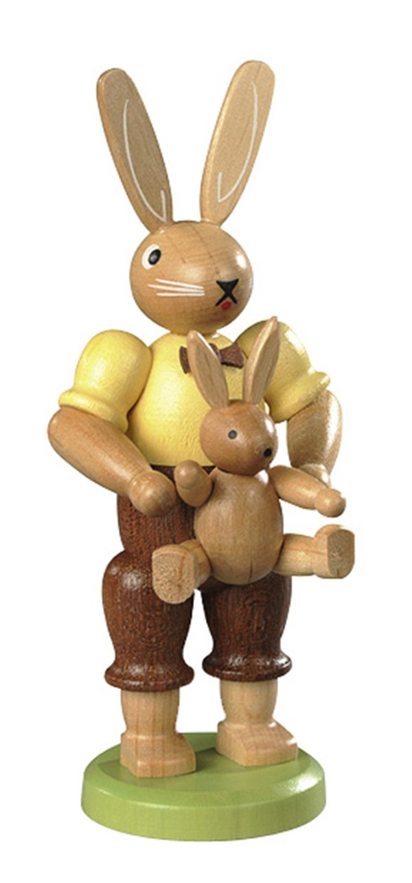 Lapin avec l'enfant miniature en bois, idée cadeau pour baptême et naissance