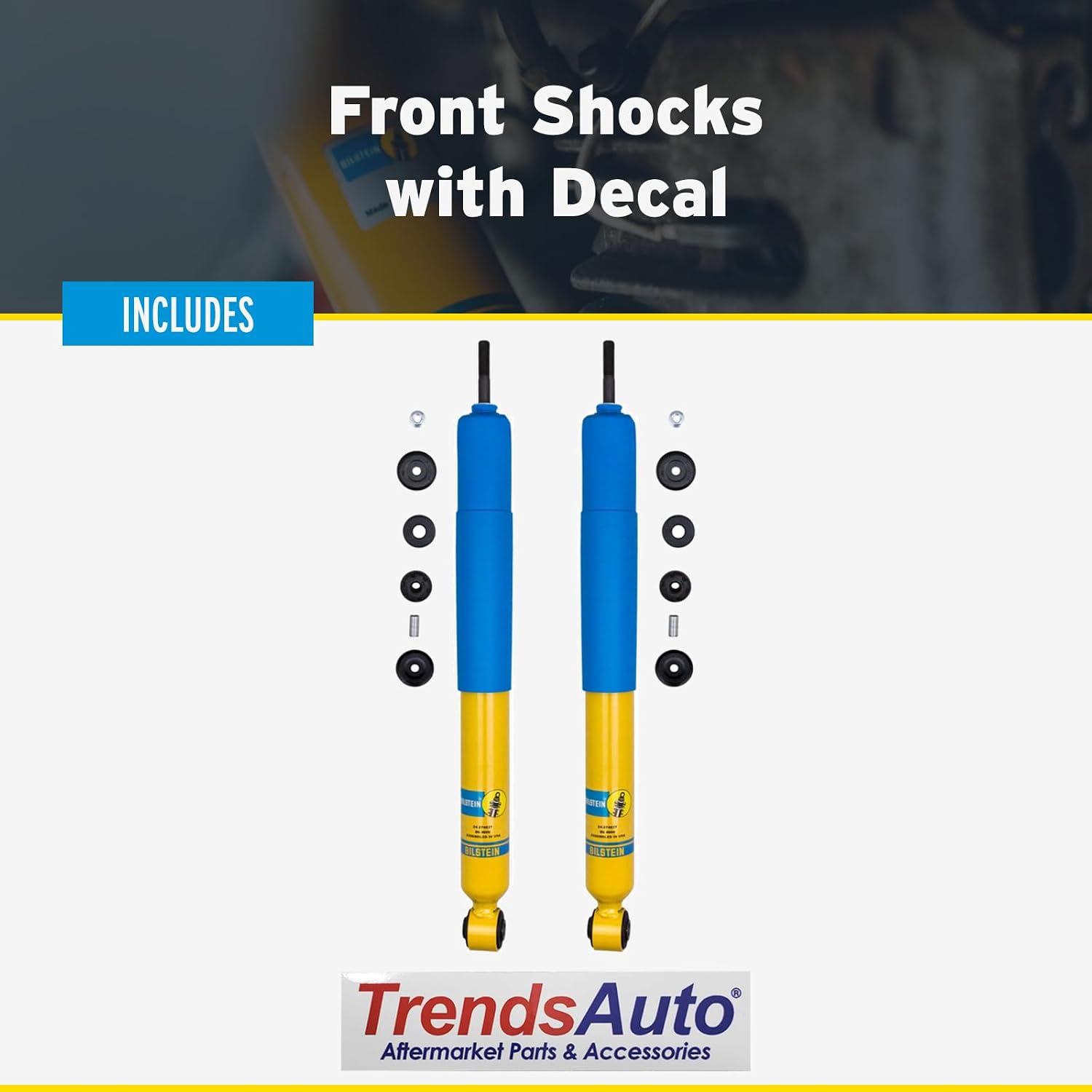 Bilstein 4600 Series Pair of Front Monotube Shocks fits 2017-2025 F250 F350 Super Duty 4WD Without Tremor Off-Road Package | Stock Height Replacement | Includes TrendsAuto Decal