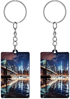 2×1.2 in Acrylic Keychain Cute Acrylic Keyring Animal Pendant | Lightweight High Hardness Stylish New York Night Accessory for family, pet, couple memories,personalized