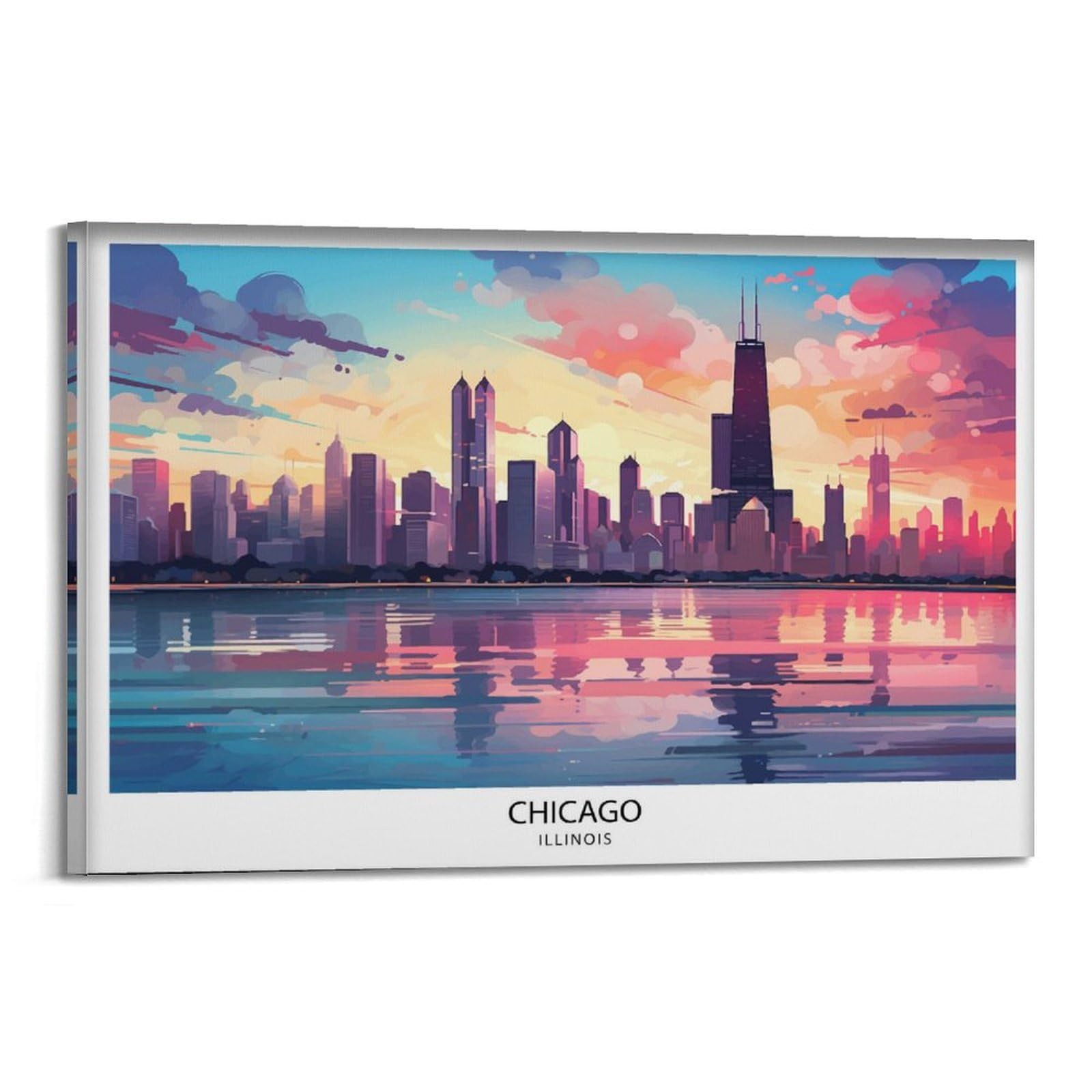 xiaoxiaoshen Chicago Travel Illinois Skyline Gift Canvas Poster Wall Art Prints Room Aesthetic Murals Bedroom And Living Decorations 16x24inch(40x60cm)