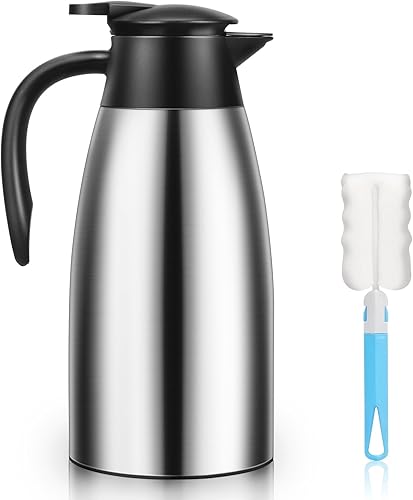 Miniatura 9 de 2 jarras térmicas de café de 68 onzas, jarra de café aislada de acero inoxidable de doble pared al vacío con cepillos termo para mantener el café