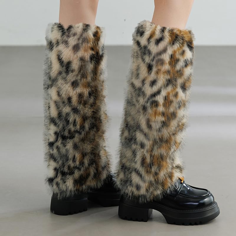 Image of Sexybody Leg Warmers for Women & Girls Y2K Kawaii Fluffy Fur Flared Leg Warmer Furry Goth Grunge Socks Harajuku Leopard