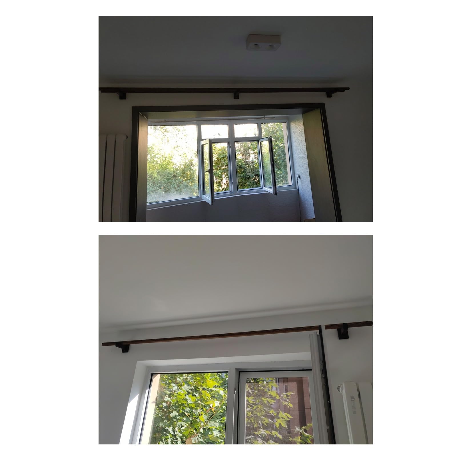Tringle à rideaux réglable en bois 100-320 cm avec 2-3 supports, idéale pour stores simples et doubles, décoration d'intérieur élégante, installation facile, tringle double de 140 cm incluse
