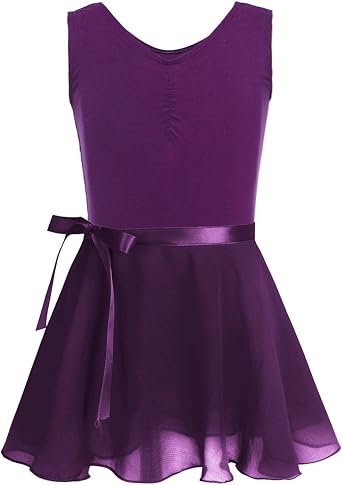 inlzdz Kids Girls Classic Ballet Dance Outfits Sleeveless V-Neck Cotton Leotard with Chiffon Wrap Skirt Set Dancewear