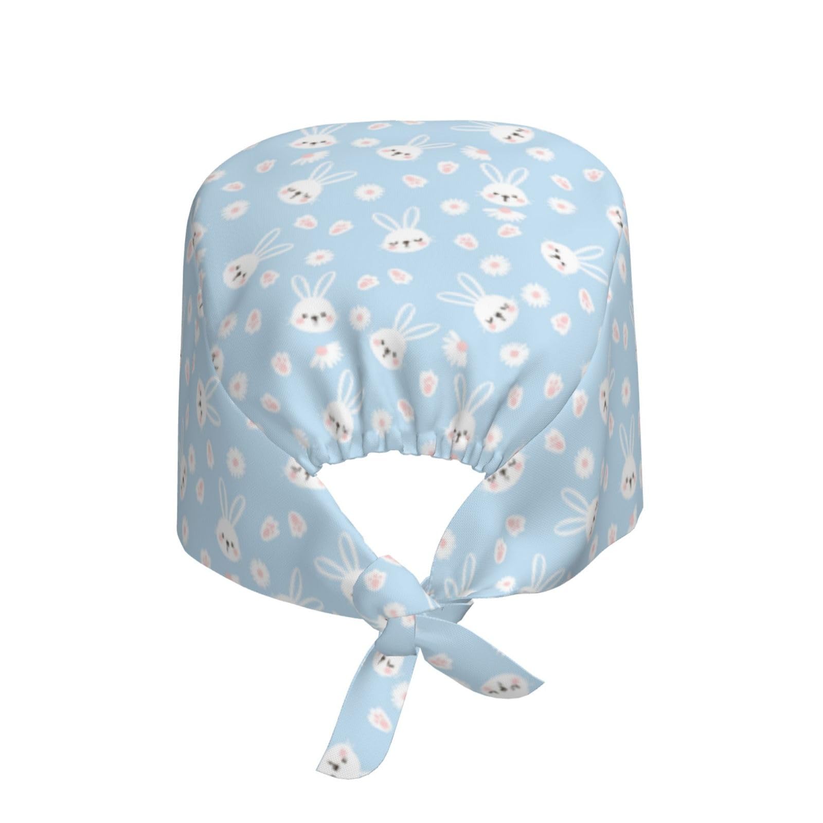 Kuilepa Cute Bunny Print Working Caps With Sweatband Adjustable Working Hats Elastic Scrub Hats Nurse Scrub Cap