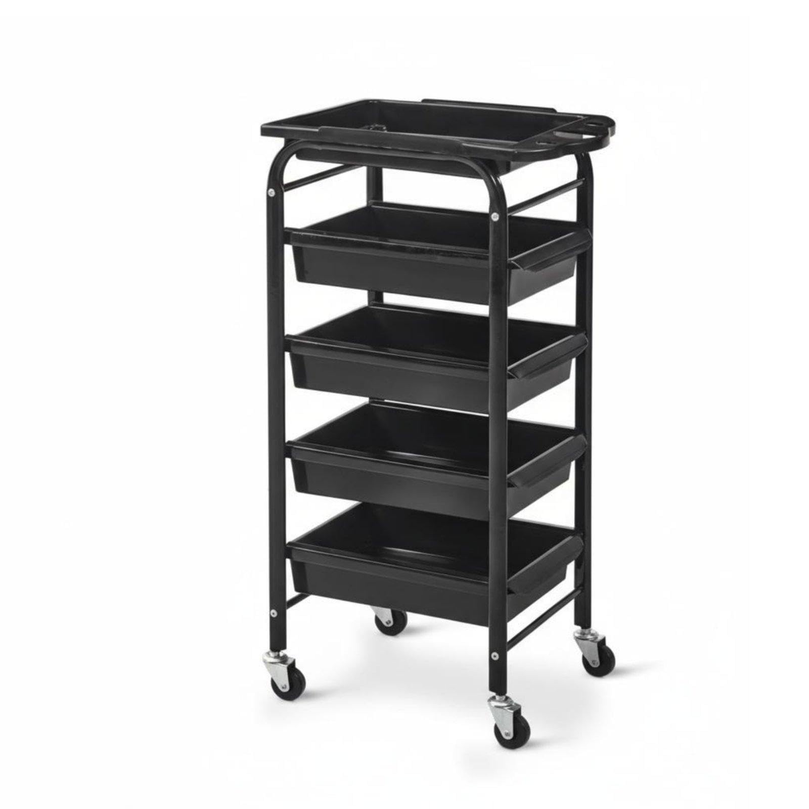 CALANDIS Hairdressing Trolley Multifunctional Salon Rolling Cart Detachable Drawers Barber Tool Trolley for Hair Stylists, Spa Technicians, Barbershop, Home Black Iron Wheel-image-18