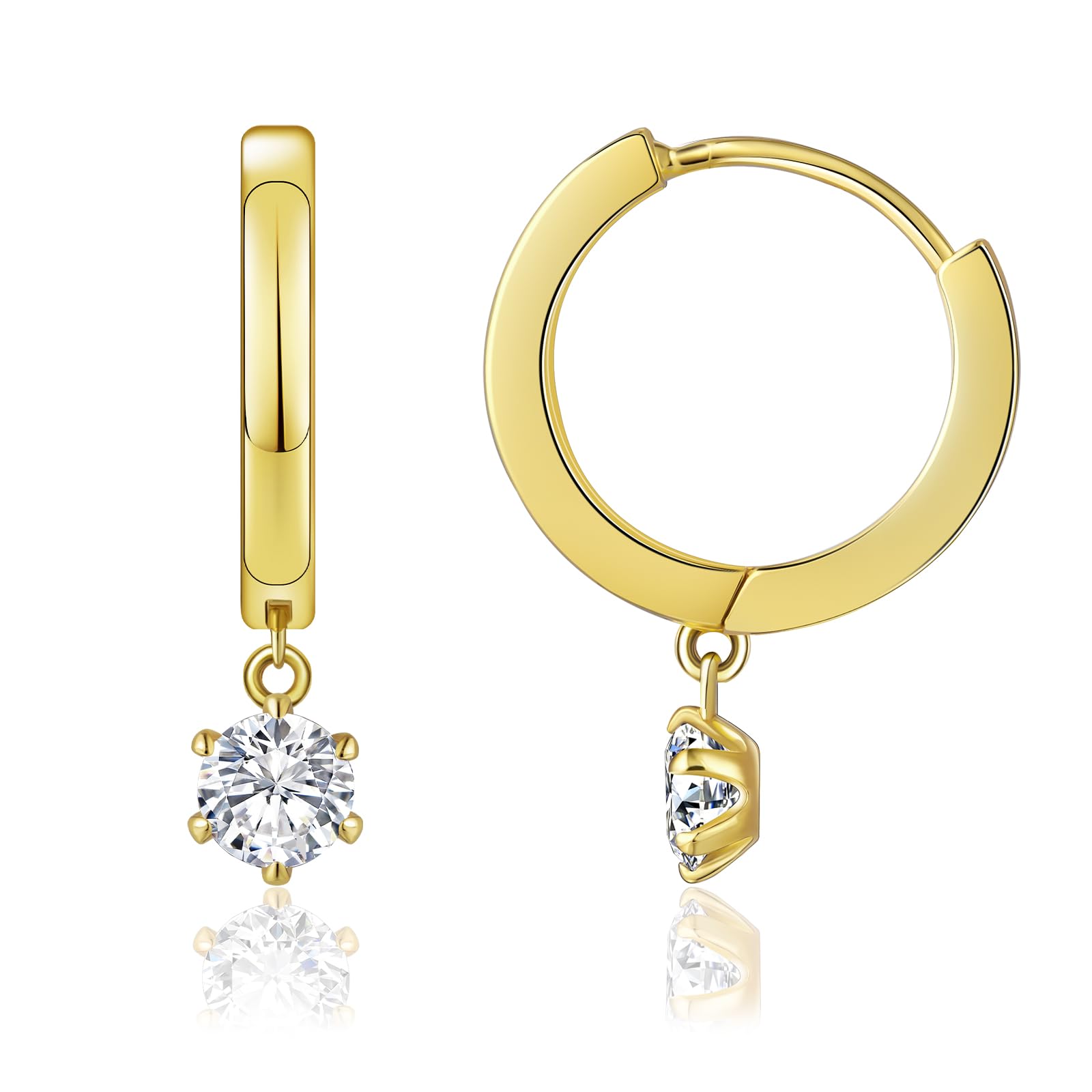 KRKC & CO keep real keep championKRKC&CO Gold Dangle Drop Hoop Earrings For Women, 15mm Small Huggie Charm Hoop, S925 Sterling Silver, 14K Gold/White Gold Plated, Hypoallergenic Dainty Diamond Earrings For Girls