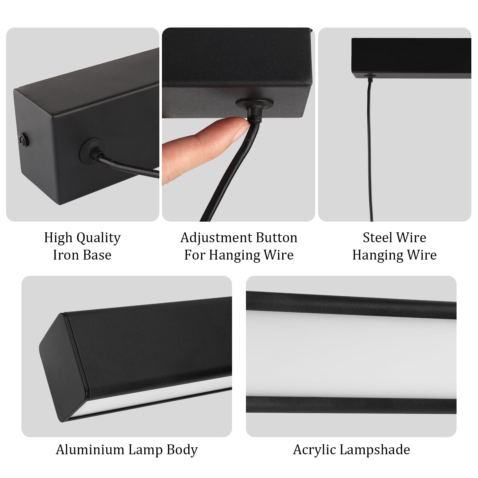 Klighten Led Lámpara Colgante De Comedor, Regulable 3000K–6000K, Lamparas de Techo Con Mando a Distancia, Lámpara De Comedor Diseño Lineal Altura Ajustable 150cm, Para Cocina Oficina, 60Cm/20W, Negro