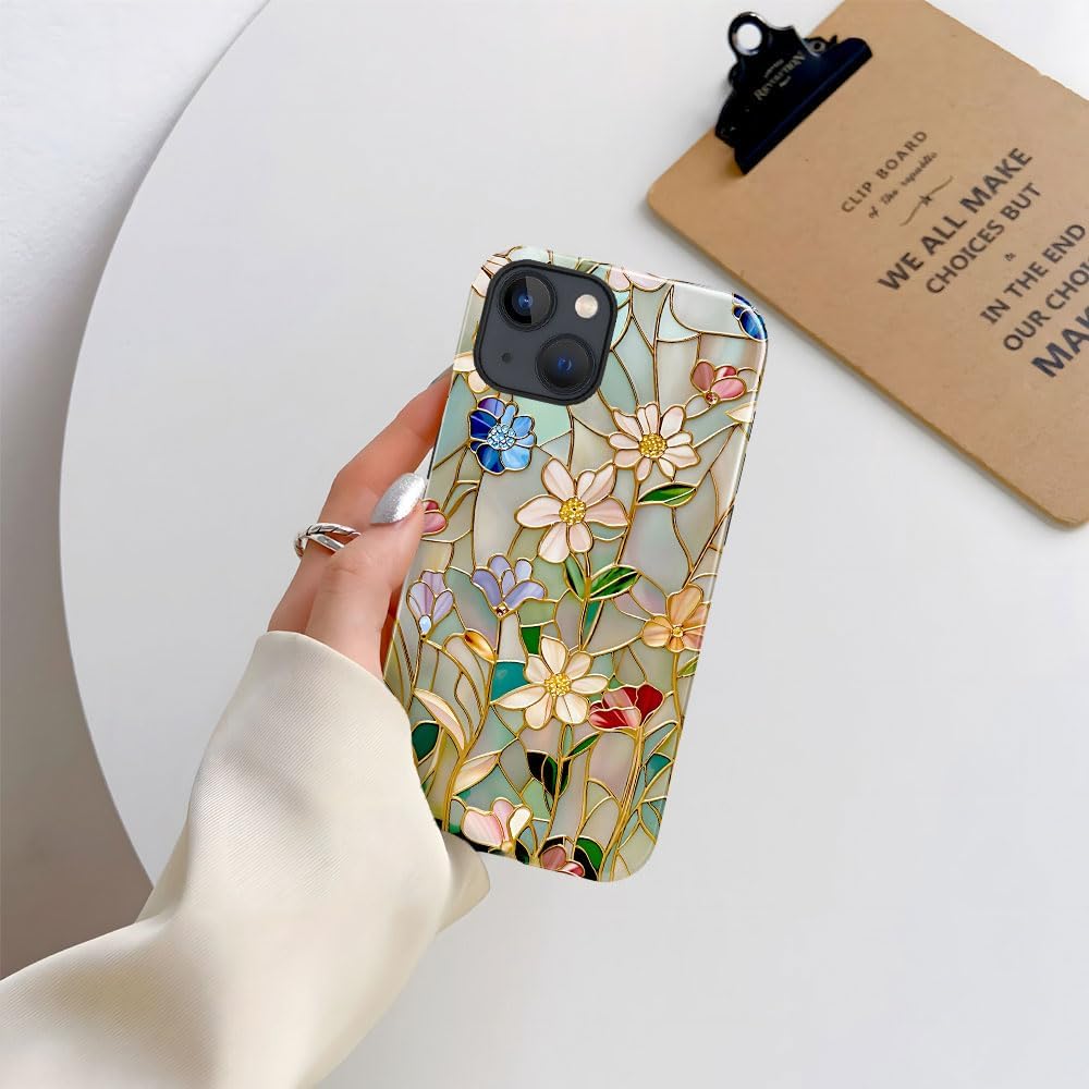 Case Compatible with iPhone 15,Compatible with MagSafe,Glossy Fall Prevention Hybrid 2-Layer Hard Shell Cases for Girls Boys,Stained Glass Bloom Flower - Image 7